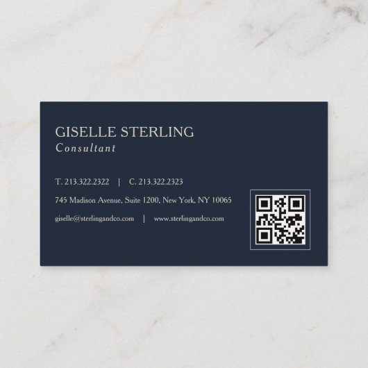 Monogram Navy Blue QR Code Professioneel Visitekaartje (Achterkant)
