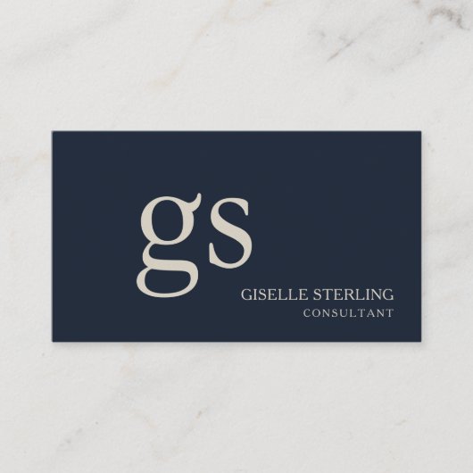 Monogram Navy Blue QR Code Professioneel Visitekaartje (Voorkant)
