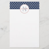 Monogram Navy Blue Quatrefoil Briefpapier (Voorkant)