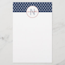 Monogram Navy Blue Quatrefoil Briefpapier
