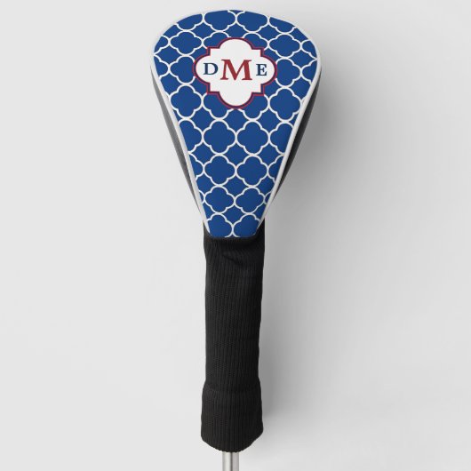 Monogram Navy Blue Quatrefoil Golfheadcover (Voorkant)