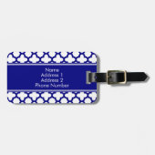 Monogram Navy Blue Quatrefoil Pattern Bagagelabel (Voorkant horizontaal)