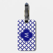 Monogram Navy Blue Quatrefoil Pattern Bagagelabel (Achterkant verticaal)