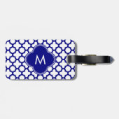 Monogram Navy Blue Quatrefoil Pattern Bagagelabel (Achterkant horizontaal)