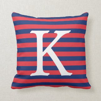 Monogram Navy Blue & Red Stripes Kussen
