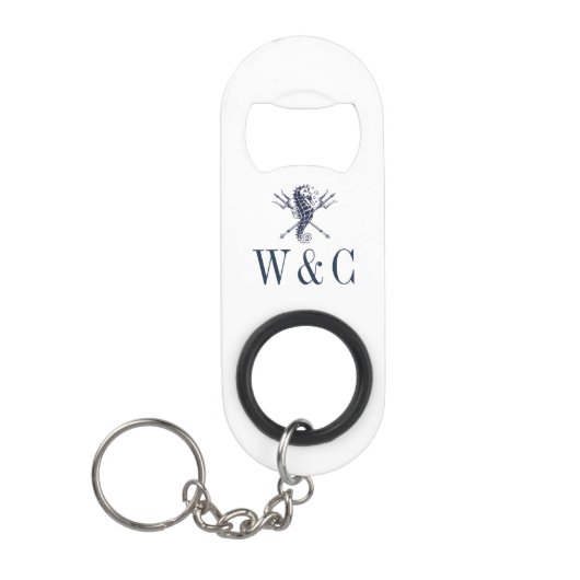 Monogram Navy Blue Seahorse Nautical Mini Flessenopener (Voorkant)