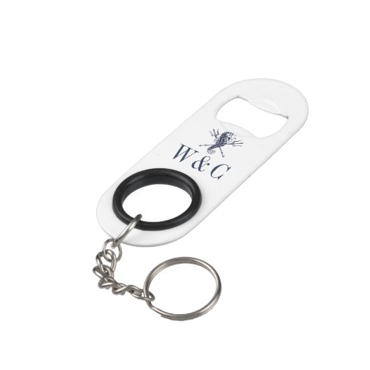 Monogram Navy Blue Seahorse Nautical Mini Flessenopener (Achterkant Gekanteld)