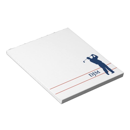 Monogram Navy Blue Silhouette Golfer Notitieblok (Schuin)