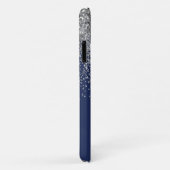 Monogram Navy Blue Silver Glam Glitter Case-Mate iPhone Case (Achterkant/rechts)