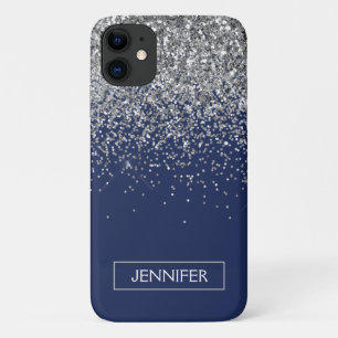 Monogram Navy Blue Silver Glam Glitter Case-Mate iPhone Case