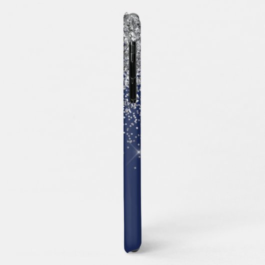 Monogram Navy Blue Silver Glam Glitter Case-Mate iPhone Case (Achterkant/links)