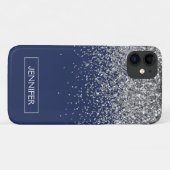 Monogram Navy Blue Silver Glam Glitter Case-Mate iPhone Case (Achterkant (horizontaal))