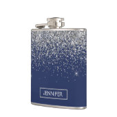 Monogram Navy Blue Silver Glam Glitter Heupfles (Links)
