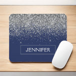 Monogram Navy Blue Silver Glam Glitter Muismat<br><div class="desc">Silver and Navy Blue Faux Glitter Sparkle Elegant and Modern Chic Trendy Luxury Monogrammed Muismat. Deze monogram - voeg uw eigen naam toe aangepast mousepad kan met jouw naam worden bijgewerkt.</div>