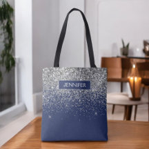Monogram Navy Blue Silver Glam Glitter
