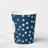 Monogram Navy Blue Silver Glitter Dot Pattern Papieren Bekers (Links)