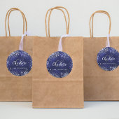 Monogram Navy Blue Silver Glitter Ronde Sticker