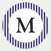Monogram Navy Blue Stripe Preppy Ronde Sticker (Voorkant)