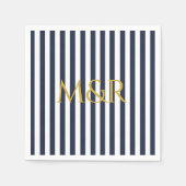 Monogram Navy Blue Stripes Striped Wedding Servet (Voorkant)