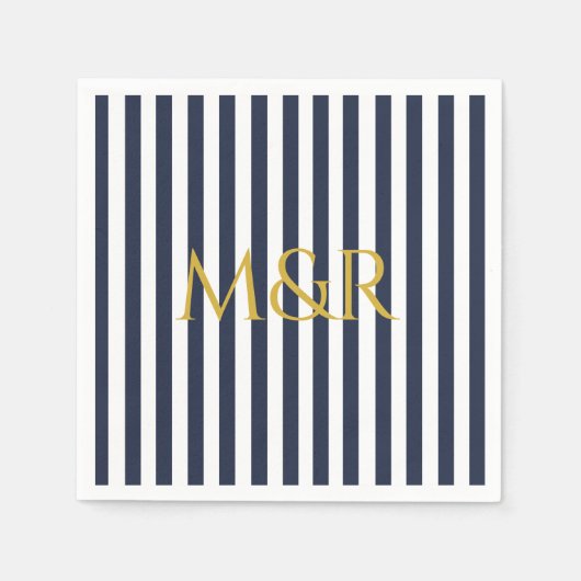 Monogram Navy Blue Stripes Striped Wedding Servet (Voorkant)