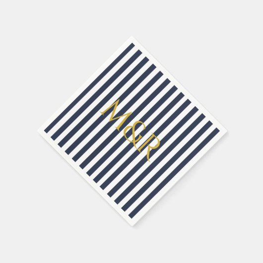 Monogram Navy Blue Stripes Striped Wedding Servet (Hoek)