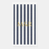 Monogram Navy Blue Stripes Striped Wedding Servet (Voorkant)