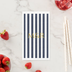 Monogram Navy Blue Stripes Striped Wedding Servet