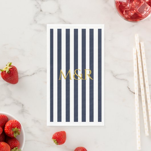 Monogram Navy Blue Stripes Striped Wedding Servet (Insitu)