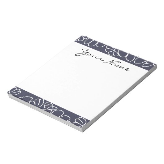 Monogram Navy Blue Whimsical Ikat Floral Pattern Notitieblok (Linkerzijde)
