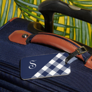 Monogram Navy Blue White Buffalo Controleer geomet Bagagelabel
