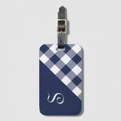 Monogram Navy Blue White Buffalo Controleer geomet Bagagelabel (Voorkant (verticaal))
