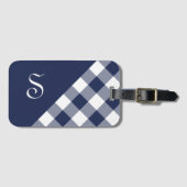 Monogram Navy Blue White Buffalo Controleer geomet Bagagelabel (Voorkant (horizontaal))