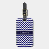 Monogram Navy Blue White Chevron Navy Bagagelabel (Voorkant verticaal)