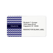 Monogram Navy Blue White Chevron Navy Etiket (Voorkant)