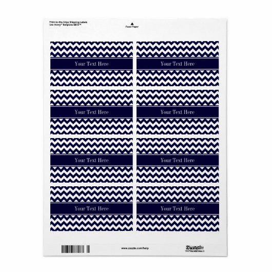 Monogram Navy Blue White Chevron Navy Etiket (Full Sheet)