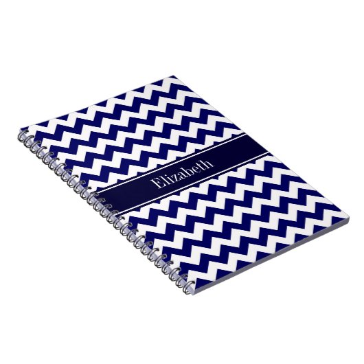 Monogram Navy Blue White Chevron Navy Notitieboek (Rechterzijde)