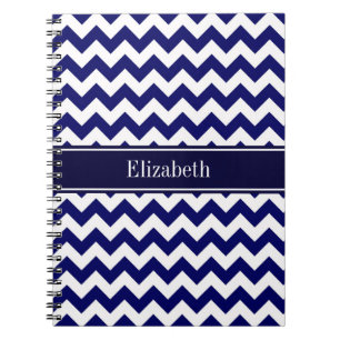 Monogram Navy Blue White Chevron Navy Notitieboek