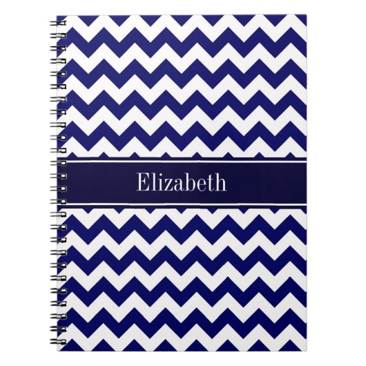 Monogram Navy Blue White Chevron Navy Notitieboek (Voorkant)