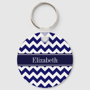 Monogram Navy Blue White Chevron Navy Sleutelhanger