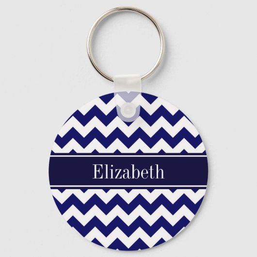 Monogram Navy Blue White Chevron Navy Sleutelhanger (Voorkant)