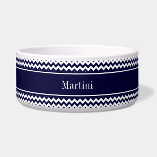 Monogram Navy Blue White Chevron Navy Voerbakje