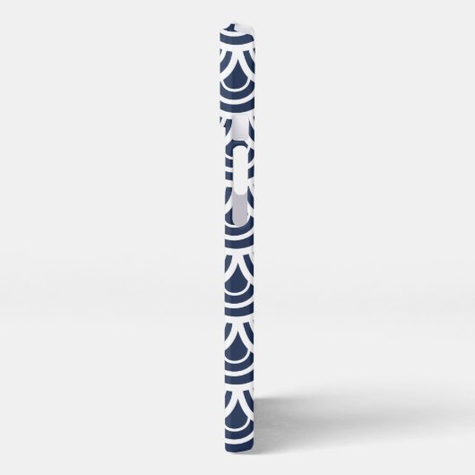 Monogram Navy Blue & White Fishscale Pattern iPhone Hoesje (Linkerkant)