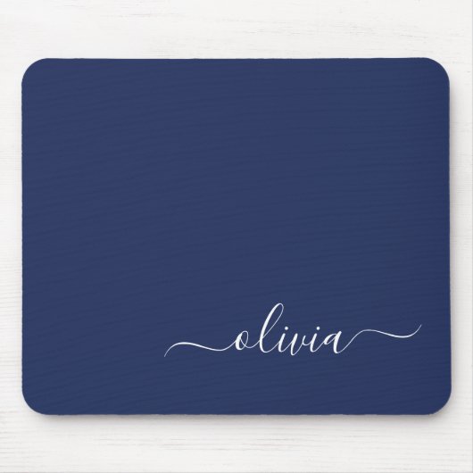 Monogram Navy Blue White Girly Naam modern Muismat (Voorkant)