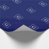 Monogram Navy Blue White Initiaal Cadeaupapier (Hoek)