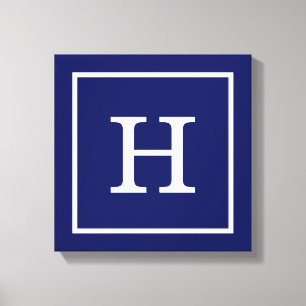 Monogram Navy Blue White Initiaal Canvas Afdruk