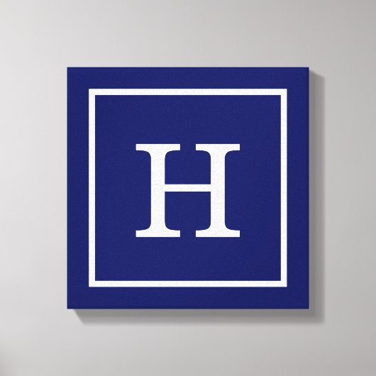 Monogram Navy Blue White Initiaal Canvas Afdruk (Voorkant)