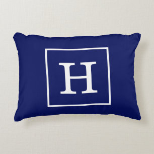 Monogram Navy Blue White Initiaal Decoratief Kussen