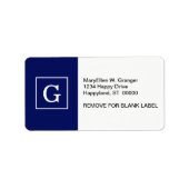 Monogram Navy Blue White Initiaal Etiket (Voorkant)