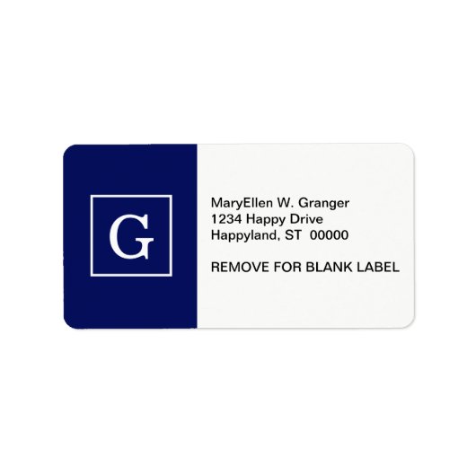 Monogram Navy Blue White Initiaal Etiket (Voorkant)