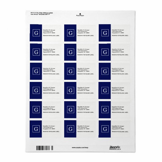 Monogram Navy Blue White Initiaal Etiket (Full Sheet)